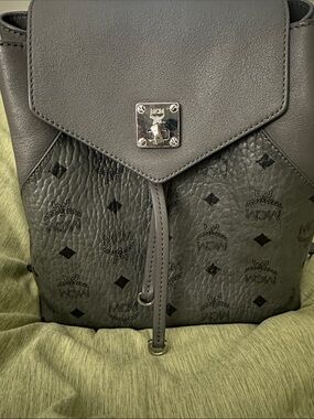 MCM Gray Logo Drawstring Backpack